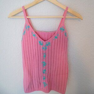 Sezane Pink and Green Floral Tank Top